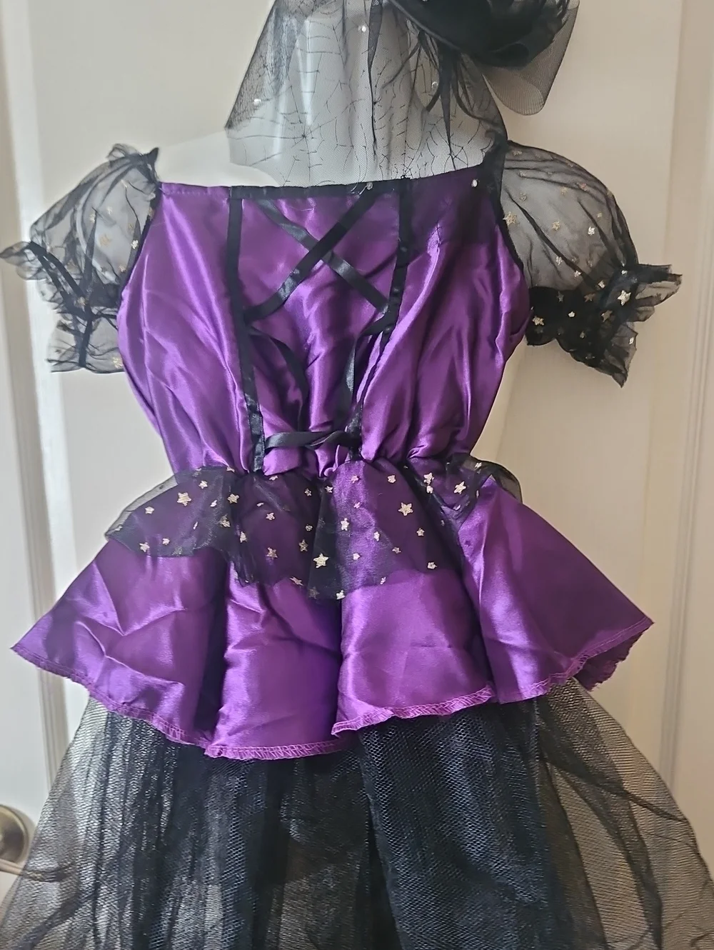 Halloween Costume Purple Black Crinoline Stars Gold Pit Your Own Mask NOT INC.